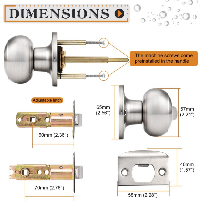 Probrico Brushed Nickel Interior Door Knobs  Privacy Door Knob for Bathroom Bedroom  Stainless Steel Door Knob for Interior Door  6 Pack - Image 5
